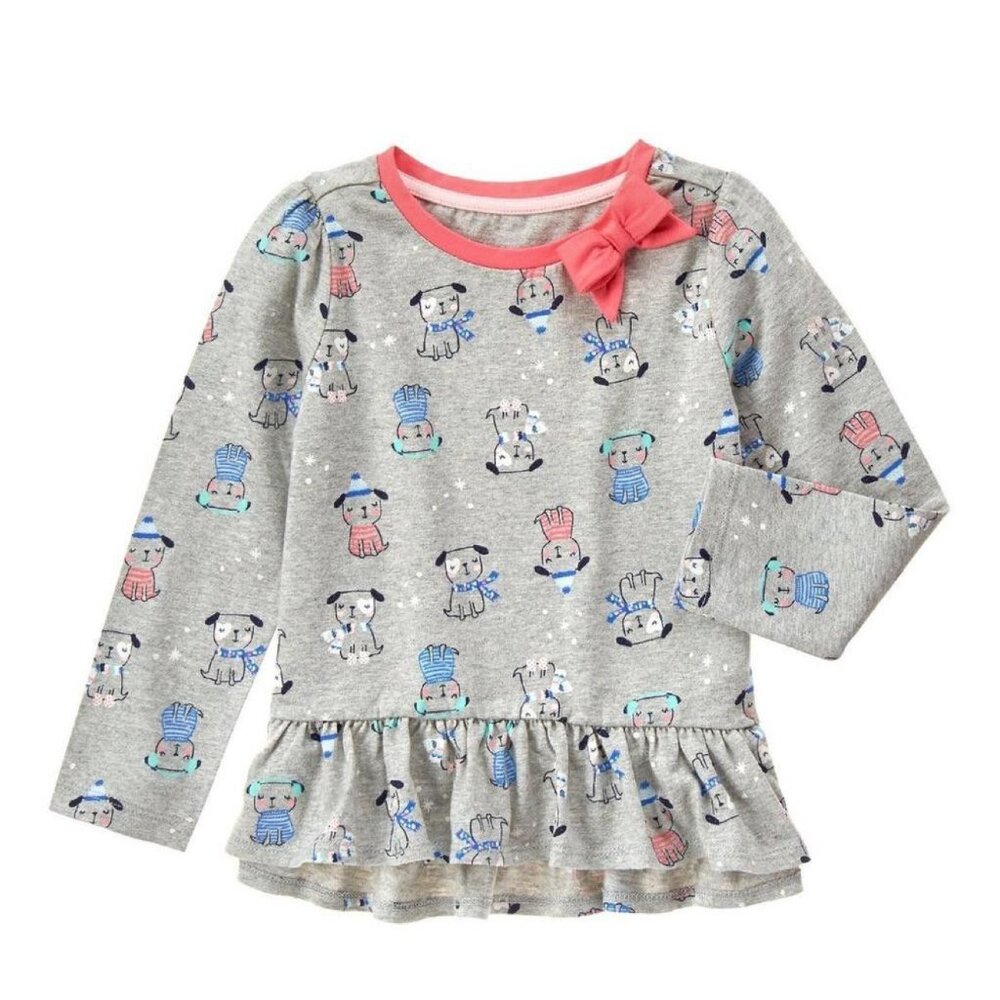 Gymboree Toddler Girls Peplum Top Long Sleeve Shirt Puppy Print